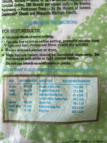 Vtg Wamsutta Ultracale Full Double Flat Sheet Green Floral 50/50 - Picture 8 of 9