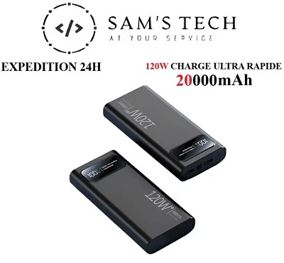 Batterie Externe Portable, 120W Charge Rapide Power Bank 20000mAh 2 USB, Type C