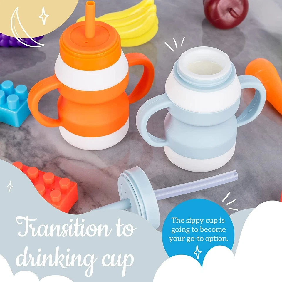 Juego de dos tazas de silicona para entrenamiento de bebé para niños pequeños con mango de Hileina Foto 2 de 4
