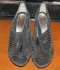 Sofft Women Black Open Toe Zip Up Heels Shoe 6M Pre Owned