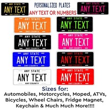 Any Text Color Pop License Metal Plate Tag Auto Car Bike ATV Keychain Fridge etc