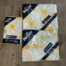NOS Fitted Flat Sheets Full/Double Pequot 2 Pillowcases Daffodil Daisy Floral