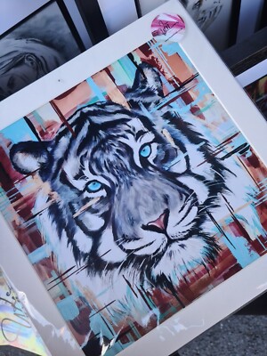 Rose Gold Copper Baby Blue Tiger Zoo Art Abstract Square Picture Print Wall Art