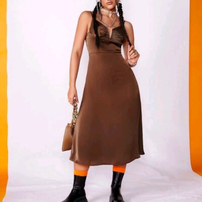 rustic satin dress Rust Bridesmaid Dress Shiny Satin Size Small