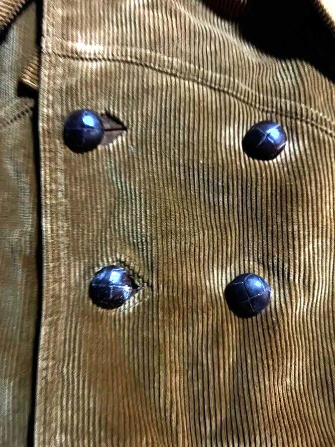 欧洲工艺灯芯绒夹克成人 38 双纽扣米色长袖外套男式 — 第 3/4 张图片