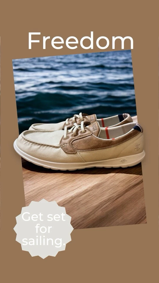 Zapato de barco textil para mujer Skechers Go Walk Lite blanco y cuero acento verano Foto 2 de 4