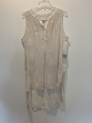 KNOX ROSE size 1X SEMI-SHEER IVORY EMBROIDERED HIGH-LOW SLEEVELESS TUNIC Top