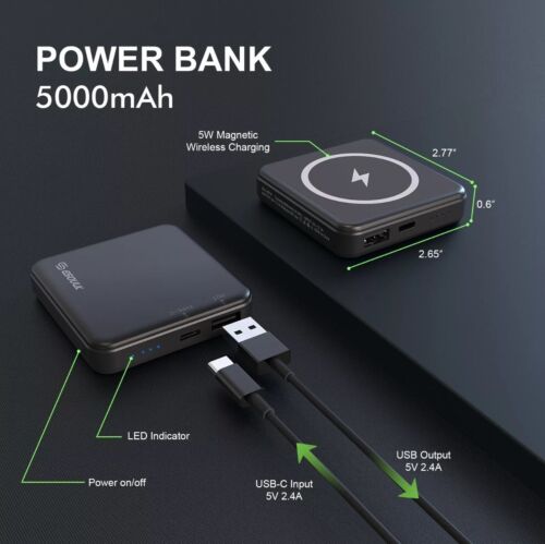 Esoulk 5000mAh 5W Magnetic Wireless Power Bank | Black - Picture 3 of 7