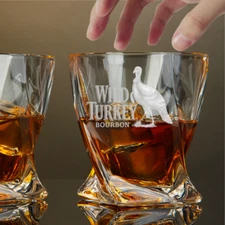 Custom Engraved Wild Turkey Bourbon Whiskey Glass 10 oz Twisted Rocks Glass NEW