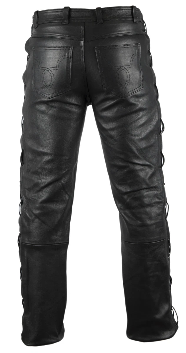 Lace up leather best sale biker jeans