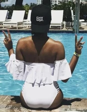 Labijou White Ruffle Crop Bikini Top Size S