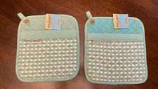New NWT Pfaltzgraff Pocket Pot Holder Set Of 2 Green & Cream