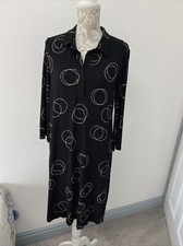 POMODORO Black Dress Abstract Circles jersey stretch Collared Dress Size Medium