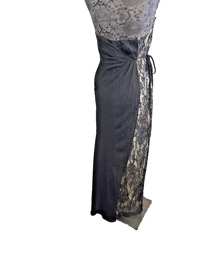 Nuevo sin etiquetas Vestido ABS by Allen Schwartz Sin Tirantes Encaje Superpuesto Gasa Negro Talla 6 Foto 4 de 4