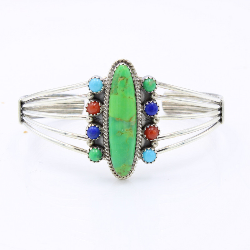 Running Bear Trading Gallup Sterling Gemstone Inlay Cuff Bracelet S561
