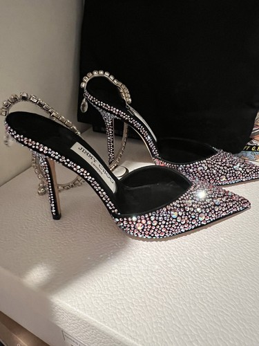 JIMMY CHOO  Saeda Crystal Ankle Strap Pointed Toe Pump, Multicolor  Size 6 $2095 - Picture 1 of 7
