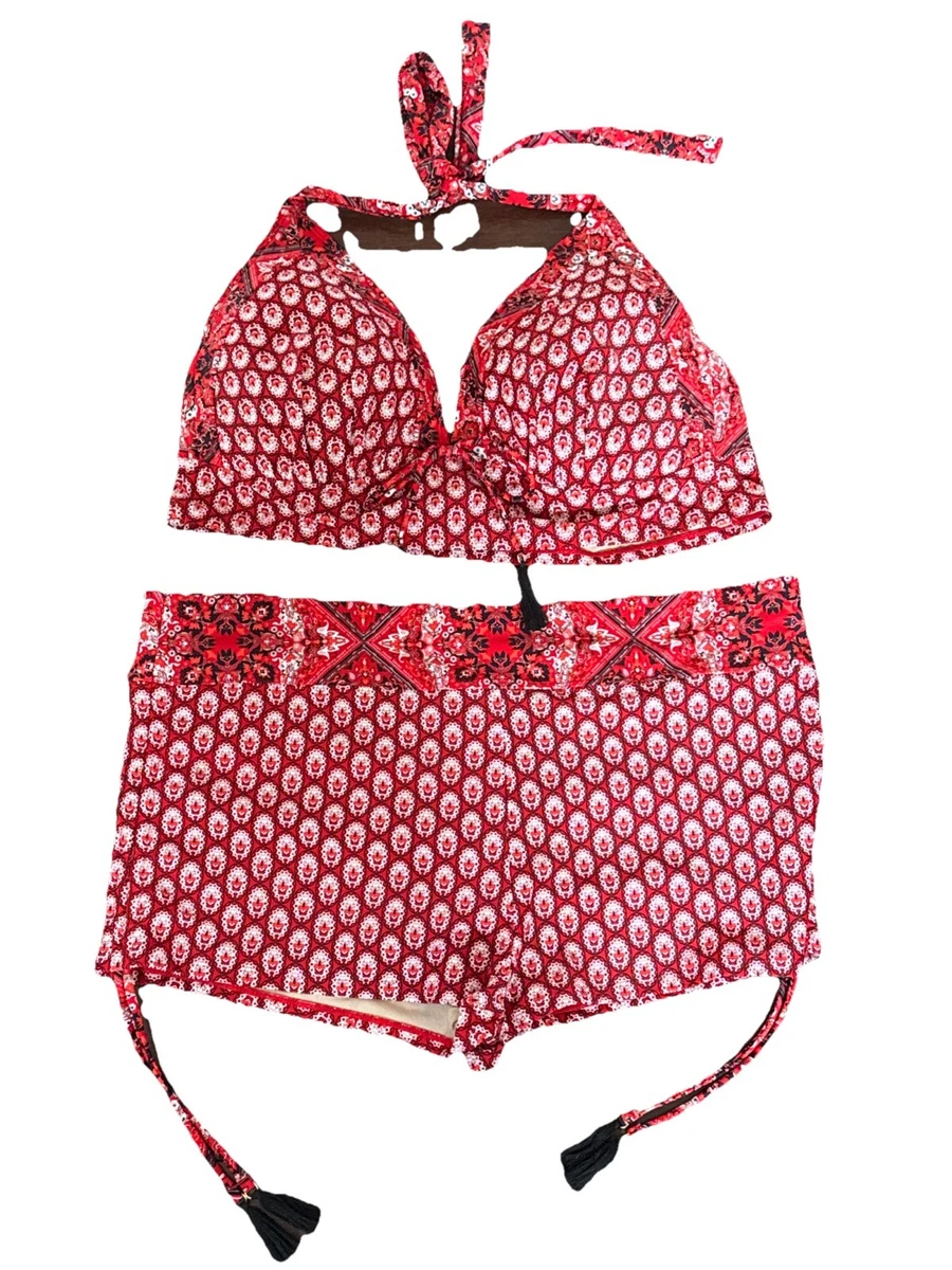 Top De Bikini Con Aros Y Cordones - Talla Grande, Color Rojo, Para Playa Y Piscina