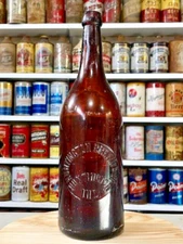 Huntington Brg, Co. Embossed Amber Quart Blob (BL) Beer Bottle, Huntington, Ind.