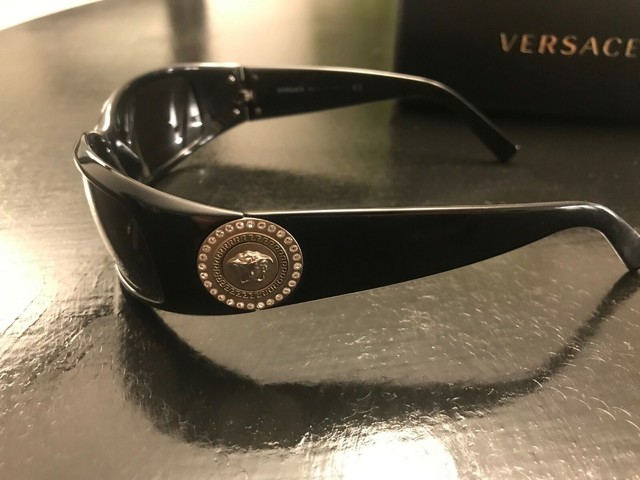 VERSACE 4044-B GREAT CONDITION Medusa Sunglasses Black Silver Coin Grey 