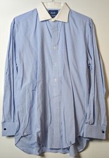100 Cotton Fa onnable Blue Woven Men's Dress Shirt L