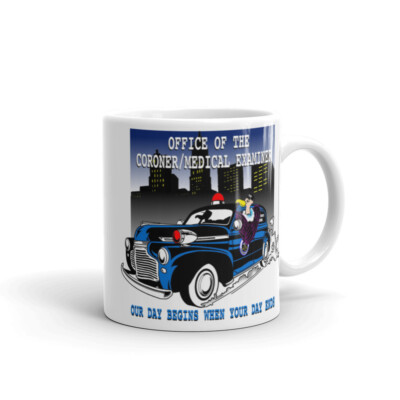 Last responder hearse coroner medical examiner white glossy mug funeral goth