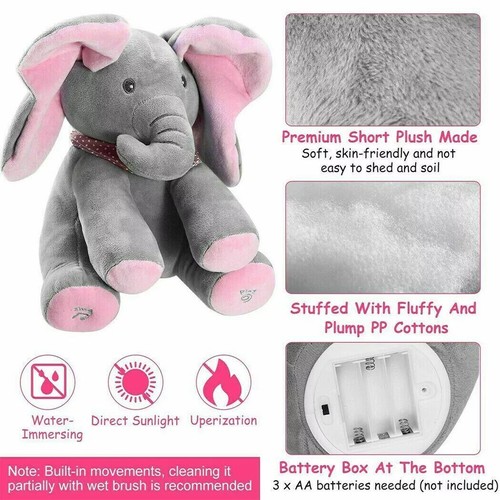 Peek-a-boo Soft Elephant Doll Baby Plush Kids Toy Singing Stuffed Animated Gift - Picture 8 of 18