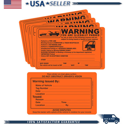 Parking Violation Sticker - Illegally Parked Tow Notice, 5.5x7.5 Hard to Remove