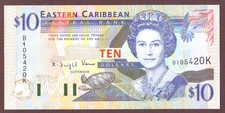 East Caribbean States - St. Lucia  10 Dollars  ND (1994)    Gem UNC