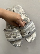 Christian Dior GREY Women's Sandals Size 38 US 8 Mules Authentic