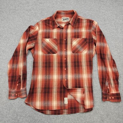 Schott Bros Flannel Shirt Mens 2XL Orange Plaid Long Sleeve Button Up Casual