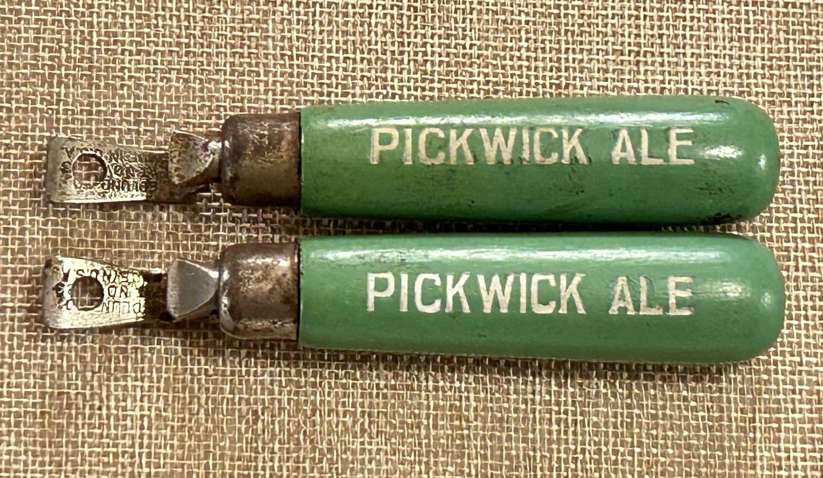 2 Pickwick Ale Vintage Bottle Opener Lime Green Wood Handle