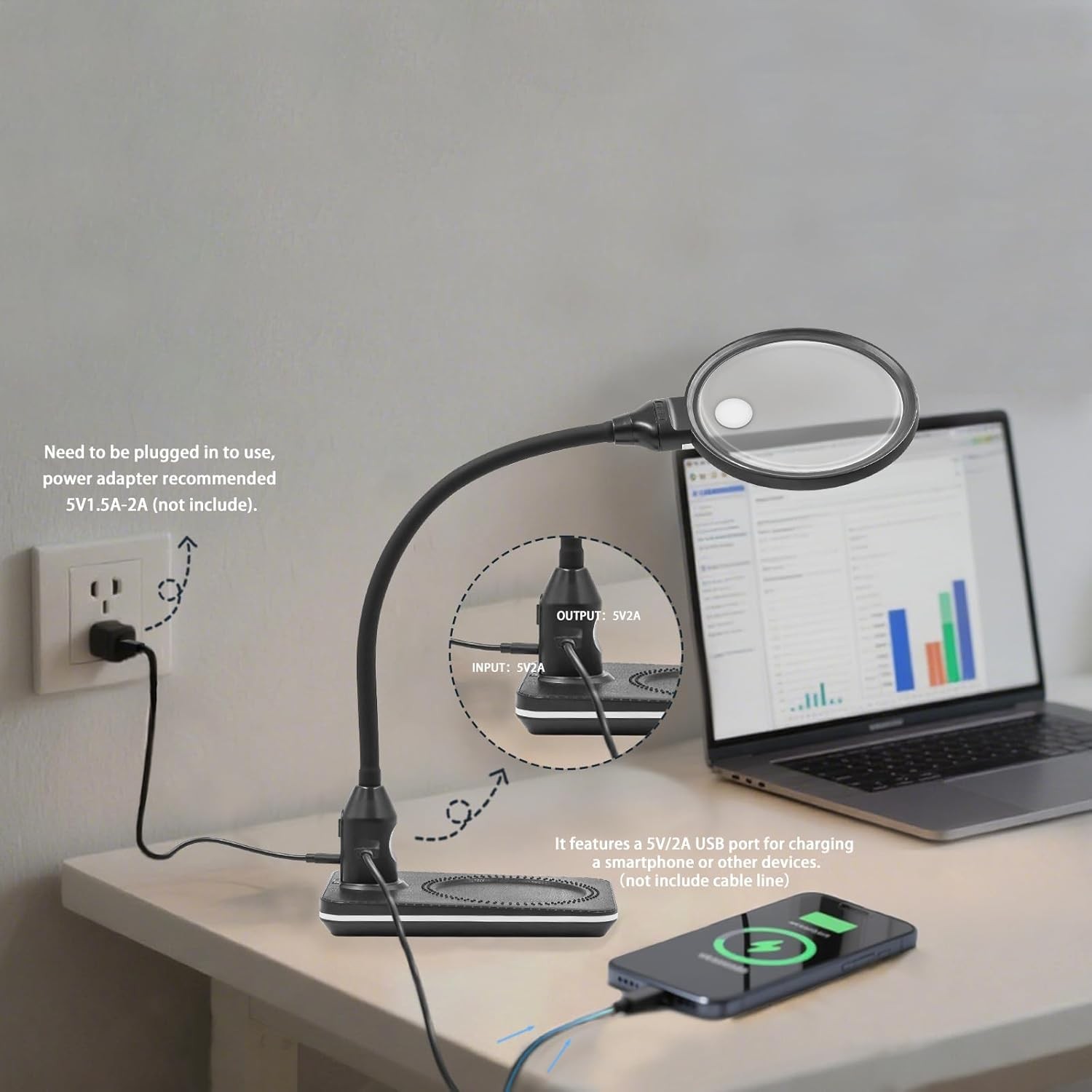 10X 15X Magnifier with Light and Stand, 2-In-1 Large Magnifier Lamp with Clamp, 