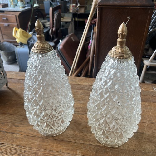 VTG (2) MCM Glass 14.5” Pineapple Pine Cone Globe Replacement Shade Swag Lights