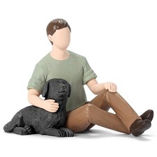 Man With Black Dog Figurine Boy Friendship Remembrance Pet Loss Tribute Gift