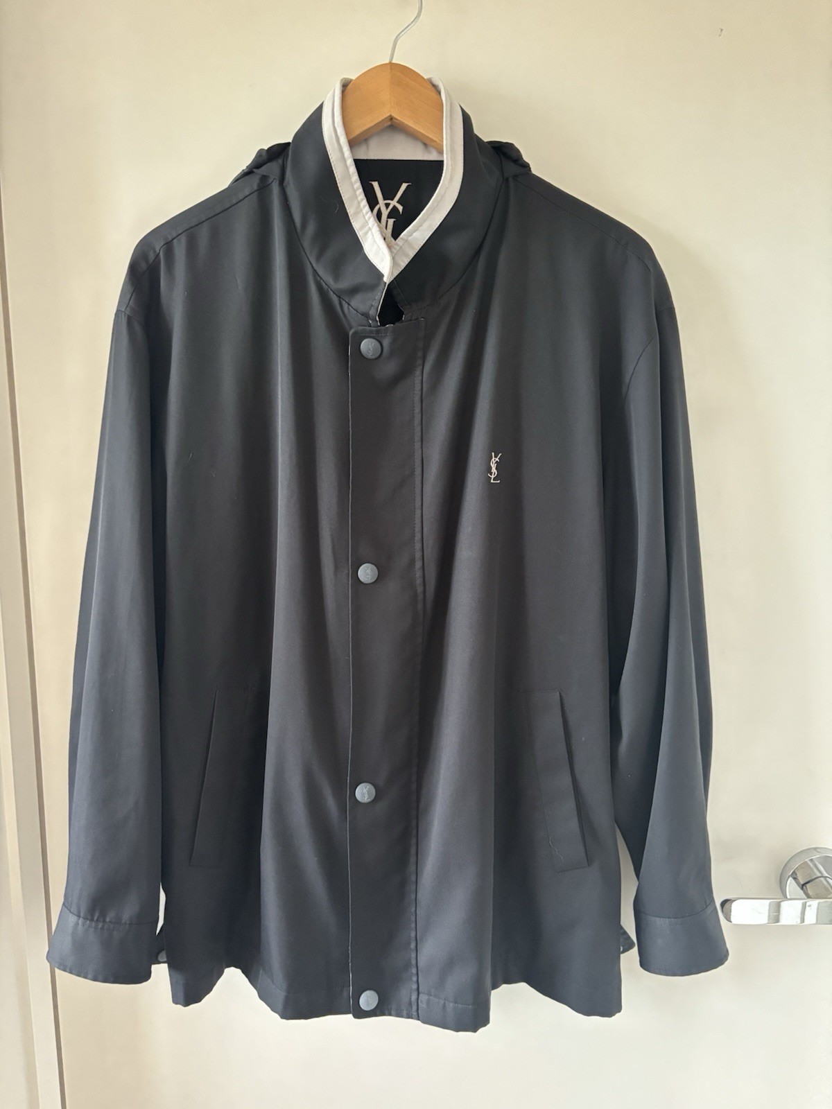 YSL SAINT LAURENT-SIZE M-MENS DARK NAVY HARRINGTON ZIP UP SPRAY JACKET Y2K