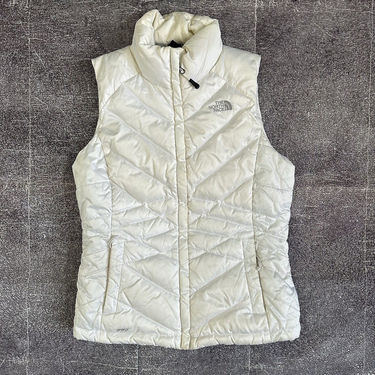 Women's The North Face 550 Down Quilted Zip Up White Puffer Vest Jacket Sz  Small