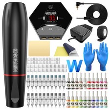 Wormhole Tattoo Machine Kit Rotary with Power Supply 20 Cartridge Needles 20 ...