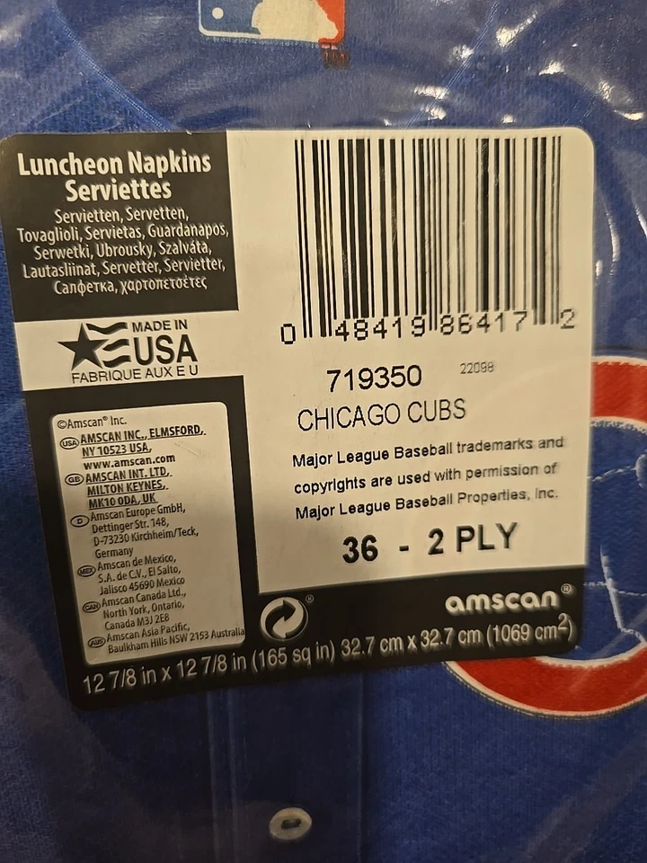 Servilletas de papel para almuerzo de fiesta deportiva de Chicago Cubs MLB azul Cubbie 2-36 paquetes Foto 3 de 4
