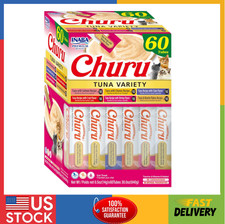 INABA Churu Cat Treats, Grain-Free, Creamy Pur e 60 Servings, Tuna Variety Box