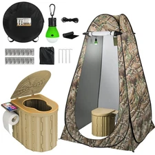 Portable Toilet with Tent, Privacy Pop Up Tent with LED Lights Camp Bathroom ...
