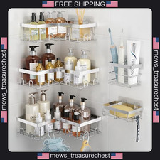 Stainless Steel Corner Shower Caddy 5-Piece Set with Adhesive Hooks