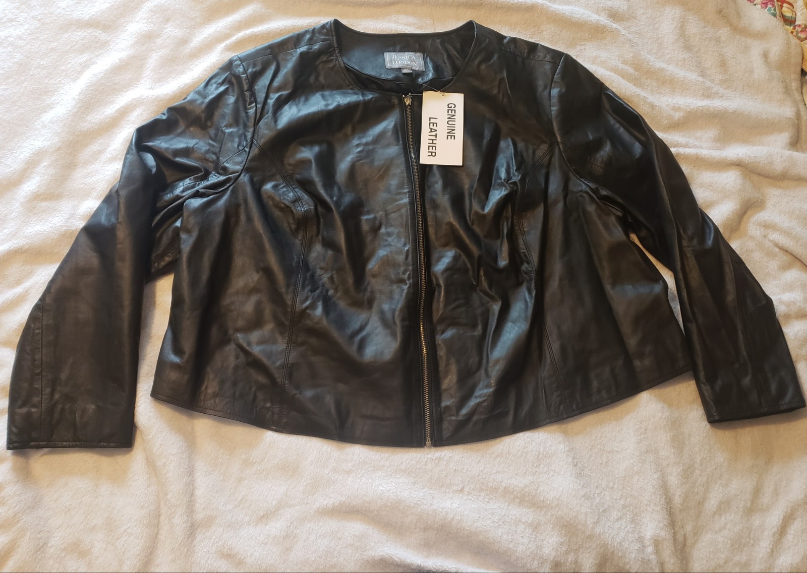 Jessica London Women's Black Genuine Leather Lined Jacket Size  28W Zipper NWT