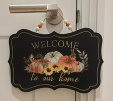 Fall Thanksgiving WELCOME To Our Home Pumpkins Hanging Wall Sign Decor