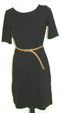 Talbots Women's Black Sheath Dress Size 4P Knit Elbow Sleeve Belted