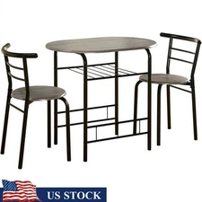 3 Pcs Bistro Dining Set W/ Table & Chairs Storage Small Spaces Indoor Black/Gray