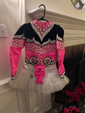 Irish step dancing dress, for 7 to 9-year-old. Black, pink and white. No bc