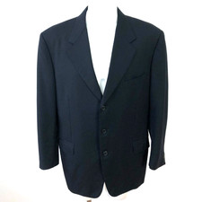 Canali EUR 54 US 44 100 Wool Stripe Three Button Blazer Sport Coat Jacket Black
