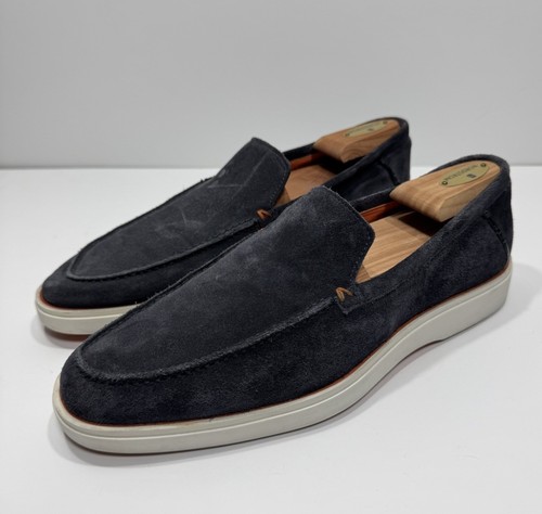 Santoni Men's Suede Slip On Loafer Shoe Navy Blue Size US9 UK8 *Made In Italy*