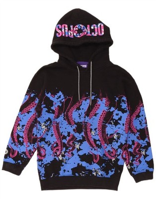 OCTOPUS Herren Grafik Hoodie Pullover Small Schwarz Colourblock Baumwolle FO19