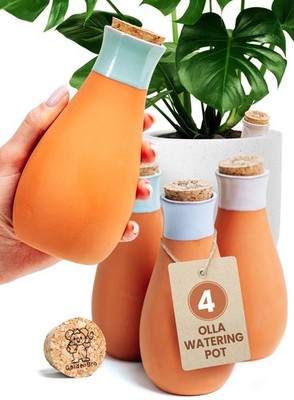 4 Pcs Ollas Terracotta Watering Pots Large - 14 Oz Self Watering Planter Insert